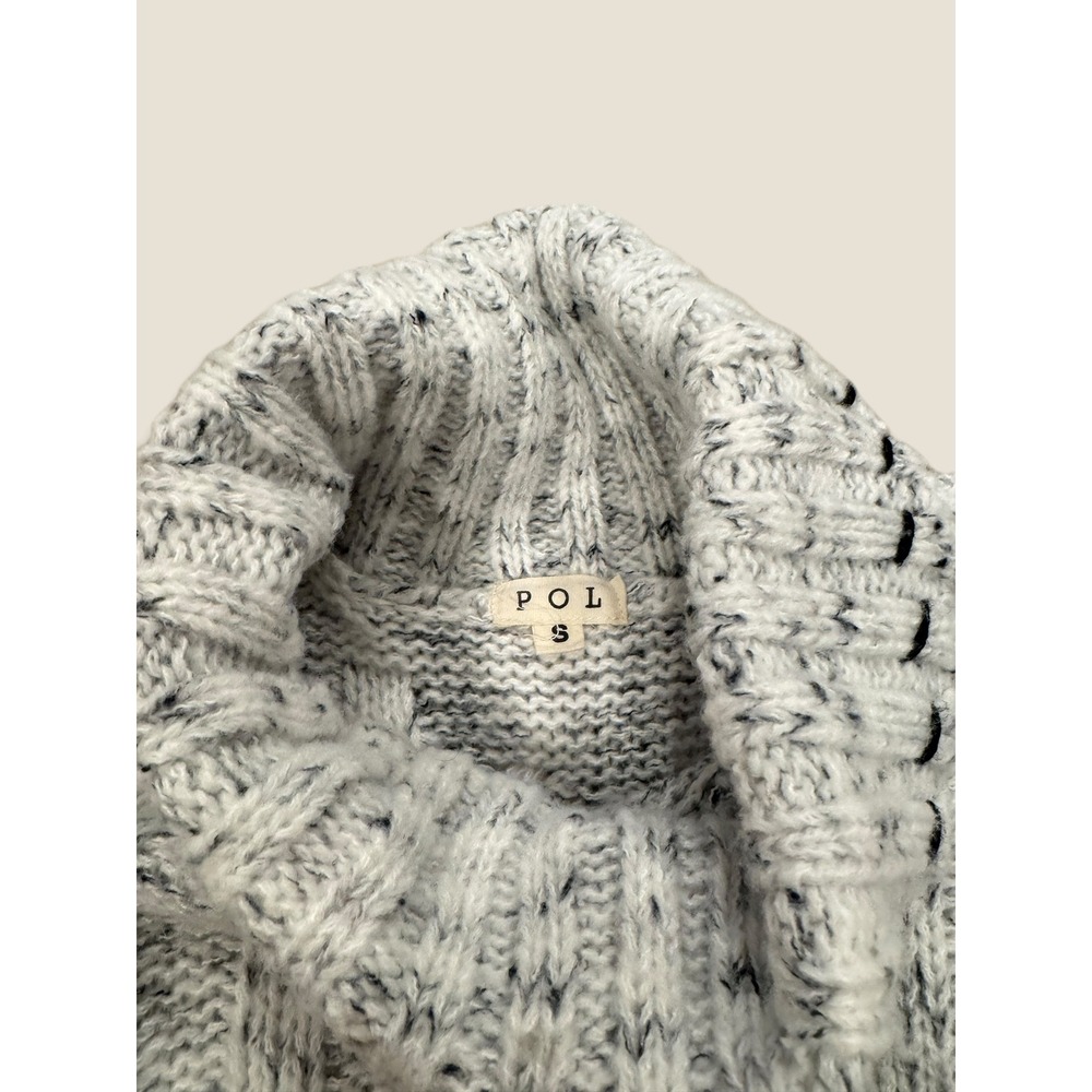 POL Marled Cable Knit Turtleneck Sweater White Black Whipstitch Small - Picture 5 of 5